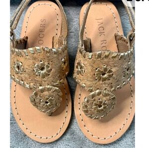 Jack Rogers Cork / Gold  touch Sandals Kids sz 7T Velcro closure back straps